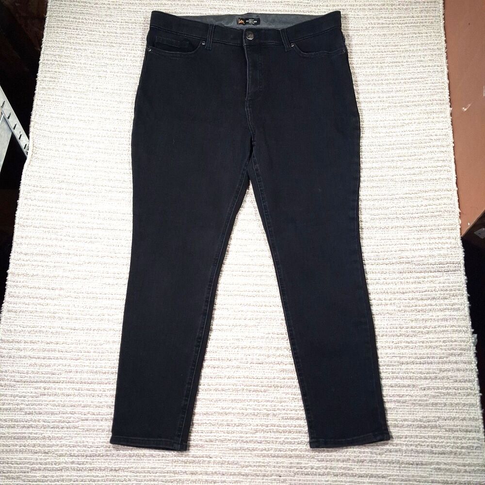 lee women slim fit skinny leg mid rise black jeans 14 short stretch